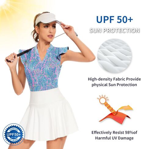 Soneven Womens Ruffle Sleeve Golf Polo Shirts Moisture Wicking Print Work Blouses in Saudi Arabia