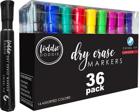 36 قلم تلوين جاف للمسح الجاف من Loddie Doddie، 14 لونًا ساطعًا وجريءًا فريدًا، طرف إزميل، رائحة منخفضة، غير سامة in Kuwait