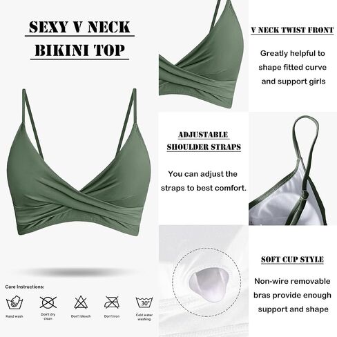 Women's Twist Front V Neck Bikini Top Padded Adjustable Spaghetti Straps Bathing Suit Tops Only in Saudi Arabia