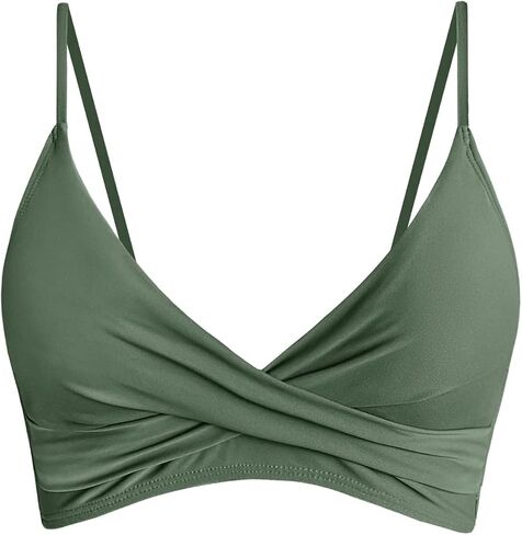 Women's Twist Front V Neck Bikini Top Padded Adjustable Spaghetti Straps Bathing Suit Tops Only in Saudi Arabia