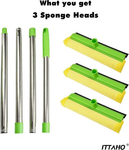 ITTAHO Squeegee for Window Cleaning, 2 in 1 Squeegee Window Cleaner with 58'' Long Handle,Window Washing Kit with Extension Pole for Shower, Windshield, Mirror, Gas Station, Glass in Saudi Arabia