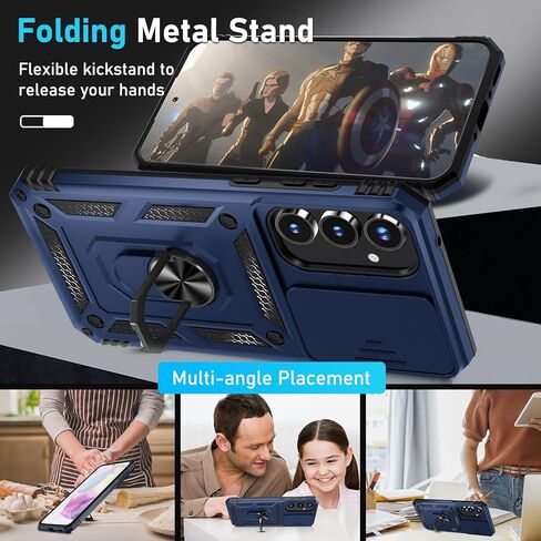 Janmitta Compatible with Samsung Galaxy A35 5G Case Built in Slide Camera Lens Cover+Screen Protector+Finger Ring Holder Kickstand,Heavy Duty Shockproof Full Body Phone Cover,2024 Black in Kuwait