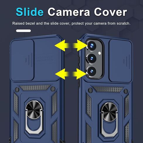 Janmitta Compatible with Samsung Galaxy A35 5G Case Built in Slide Camera Lens Cover+Screen Protector+Finger Ring Holder Kickstand,Heavy Duty Shockproof Full Body Phone Cover,2024 Black in Kuwait