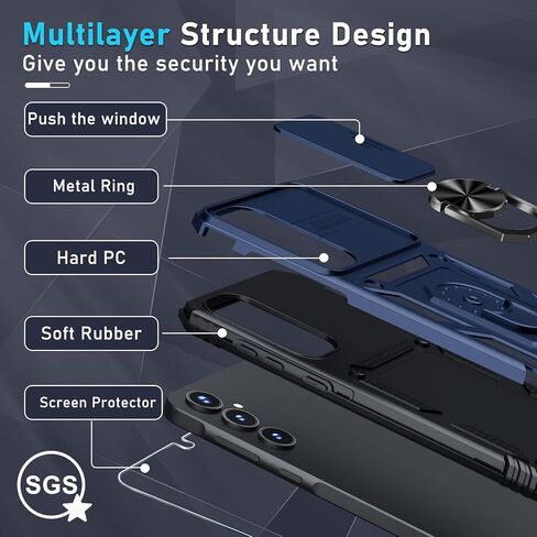 Janmitta Compatible with Samsung Galaxy A35 5G Case Built in Slide Camera Lens Cover+Screen Protector+Finger Ring Holder Kickstand,Heavy Duty Shockproof Full Body Phone Cover,2024 Black in Kuwait