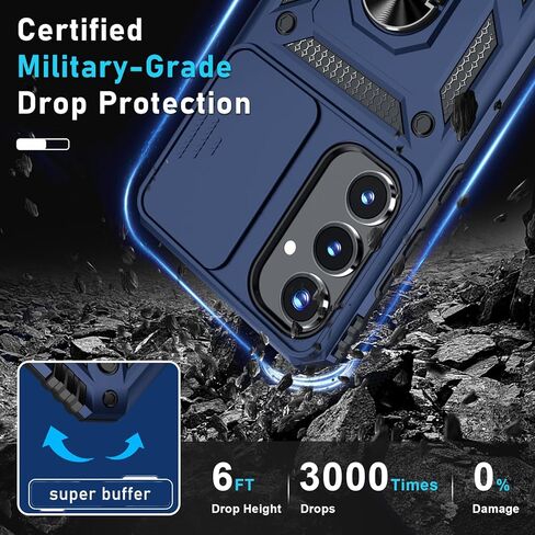 Janmitta Compatible with Samsung Galaxy A35 5G Case Built in Slide Camera Lens Cover+Screen Protector+Finger Ring Holder Kickstand,Heavy Duty Shockproof Full Body Phone Cover,2024 Black in Kuwait