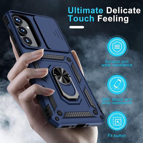 Janmitta Compatible with Samsung Galaxy A35 5G Case Built in Slide Camera Lens Cover+Screen Protector+Finger Ring Holder Kickstand,Heavy Duty Shockproof Full Body Phone Cover,2024 Black in Kuwait