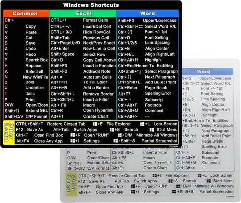 2 ملصق اختصار لجهاز Microsoft Windows + Word/Excel (لنظام التشغيل Windows 11/10) دليل مرجعي سريع ملصقات اختصار لوحة مفاتيح الكمبيوتر المحمول، فينيل بدون بقايا (شفاف) in Saudi Arabia
