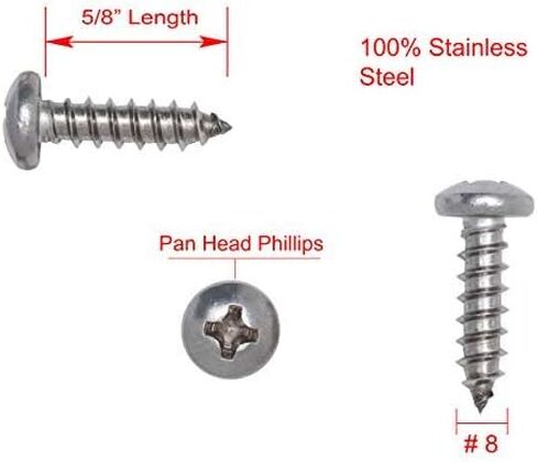 قطارة بولت #8 × 5/8 بوصة برغي خشب فيليبس برأس عموم، (100 قطعة)، 18-8 (304) براغي من الفولاذ المقاوم للصدأ in Kuwait
