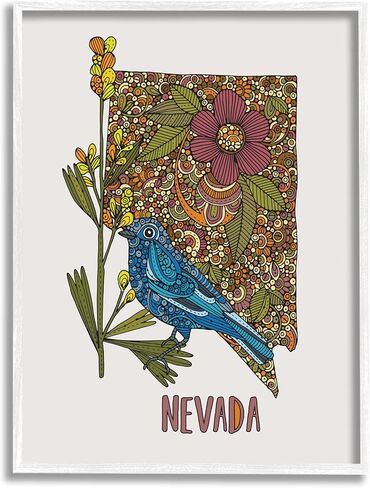 لوحة فنية جدارية مؤطرة بنمط نباتي معقد من Stupell Industries Nevada Bluebird State Flower، تصميم بواسطة Valentina Harper in Saudi Arabia