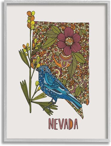 لوحة فنية جدارية مؤطرة بنمط نباتي معقد من Stupell Industries Nevada Bluebird State Flower، تصميم بواسطة Valentina Harper in Saudi Arabia