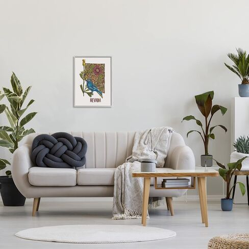 لوحة فنية جدارية مؤطرة بنمط نباتي معقد من Stupell Industries Nevada Bluebird State Flower، تصميم بواسطة Valentina Harper in Saudi Arabia