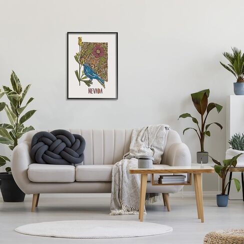 لوحة فنية جدارية مؤطرة بنمط نباتي معقد من Stupell Industries Nevada Bluebird State Flower، تصميم بواسطة Valentina Harper in Saudi Arabia