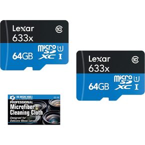 Lexar 64GB microSDXC UHS-I 633X High-Performance Memory Card - 2 Pack + Microfiber Cloth in Kuwait