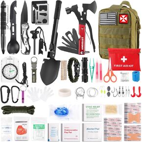 Survival Kit 256 in 1, First Aid Kit Survival Gear Tools Trauma Kit with Molle Pouch for Outdoor, Camping, Hunting, Hiking, Earthquake, Home, Office, Gifts for Men Dad Husband Women in Kuwait