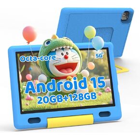 Gleeso Kids Tablet 10 Inch, Android 15 Tablet for Kids, 20GB RAM 128GB ROM 1TB Expand, 5000mAh Battery, Tablet for Toddler Children with case, Parental Control & UKIDOZ, BT5.4, Dual Camera, Gift-Blue in Kuwait