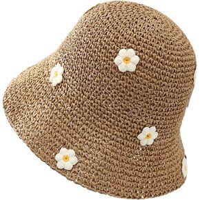 Crochet Bucket Hat Straw Sun Hat Beach Hat Fashion Foldable Packable Fishing Hat for Spring Summer Fall for Women/Girls in Kuwait