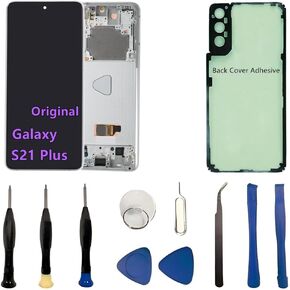 Original 6.7" AMOLED Display for Samsung Galaxy S21 Plus Screen Replacement OEM S21Plus 5G SM-G996U SM-G996U1 Display Touch Screen Digitizer Assembly (with White Frame+Back Cover Adhesive+Tools) in Kuwait