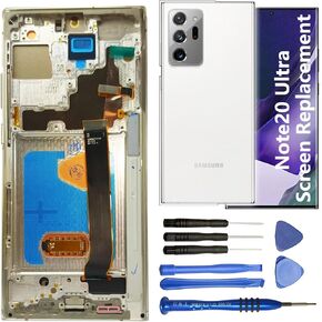 Screen Replacement for Samsung Galaxy Note20 Ultra 5G SM-N986 N986B N986U 6.9 Inch with Frame and Back Cover Display Touch Digitizer Assembly (White) in Kuwait