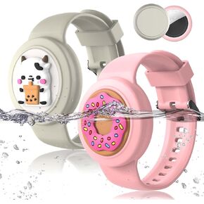 2Pack Compatible for AirTag 2 Bracelet Waterproof, Soft Silicone Air tag Wristband Holder Cute Air Tags Case for Children Teen (Beige+Pink) in Kuwait