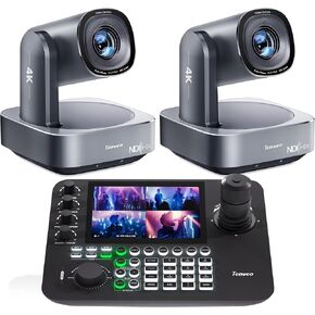 Tenveo 4K PTZ Camera and Controller Bundle/Kit - 4K NDI 6 & NDI HX3 PTZ Camera(2PCS) with 20X Zoom AI HDMI/USB3.0/LAN(PoE) and 7" LCD Quad-Screen 4D Joystick NDI PTZ Controller Kit for Live Streaming in Kuwait