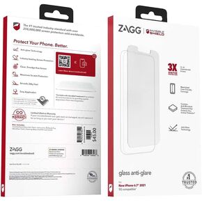 ZAGG InvisibleShield Anti-Glare Glass Screen Protector for iPhone 14/13 Pro/13 – 3X Impact and Scratch Protection, Strongest Tempered Glass, Smudge-Free, Smooth Silky Feel - Clear in Kuwait