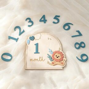 Wooden Lion Baby Monthly Milestone Markers Disc, Jungle Safari Milestone Sign, Wooden 3D Milestone Cards for Photos, 1-12 Months Interchangeable Monthly Milestone Sign in Kuwait