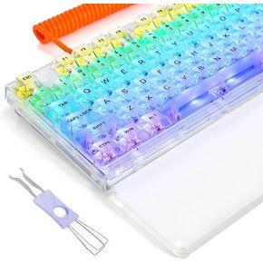 ATTACK SHARK X75 PRO PC Transparent Wireless Hot Swappable Mechanical Keyboard with 2.4G/Bluetooth/Wired Coiled Cable,Acrylic Wirst Rest,Gasket Mounted,for Windows/Mac(Kailh MX Switches) in Kuwait
