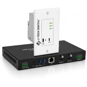 J-Tech Digital USB 3.2 Extender Over Ethernet HDBaseT Cat6A Wallplate Extender Kit Up to 330ft, USB-C Host, Dual 4K@60Hz HDMI Outputs, KVM, DisplayLink, RS232 & FSYNC Pass-Through [JTECH-U3EXW-DKIT] in Kuwait