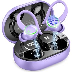 2026 Wireless Earbuds, Bluetooth 5.4 Headphones Sports, 50 Playback Over-Ear buds with ENC Noise Cancelling Mics, Deep Bass Fitness Earphones Gym Running Workout, IP7 Headset with Earhook, LED Display in Kuwait