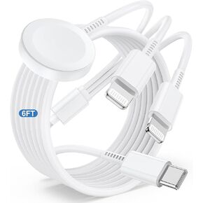 for Apple Watch Charger Fast Charging,3 in 1 Multi Charger Lightning Cable,iWatch Charger Cord 6FT for iWatch Ultra3/2/1/SE 3/2 Series 11/10/9/8/7/6/5/4,for iPhone14/13/12/11/10 Pro/Pro Max/Plus in Kuwait