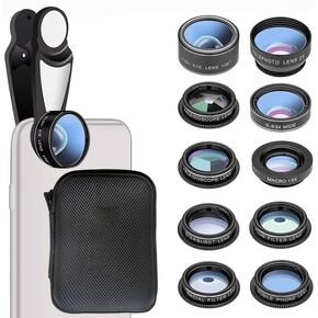 10 in 1 Phone Camera Lens Kit, Clip on Fisheye/Macro/Wide Angle Lens Attachment with Travel Case for iPhone Android in Kuwait