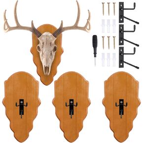 AceOrbit 3 Pcs Deer Skull Mount Plate Plaques Wood European Deer Head Mount Plaque European Mounting Skull Hanger Plate with Mounting Hardware(Natural Wood Color,14.17 x 7.48 x 0.59 Inches,Modern) in Kuwait
