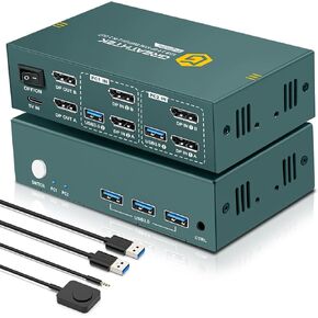 8K@60Hz Displayport KVM Switch 2 Monitors 2 Computers USB 3.0, 4K@240Hz KVM Switch Displayport with 3 USB 3.0 Ports Sharing Keyboard and Mouse, Printer/Scanner, Desktop Controller in Kuwait