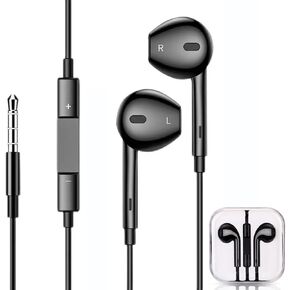 3.5mm Wired Earphones with Built-in Microphone, Ergonomic Fit, HD Call Clear Voice, Inline Remote Volume Control, for Smartphones Desktop Laptop Tablet, Black in Kuwait