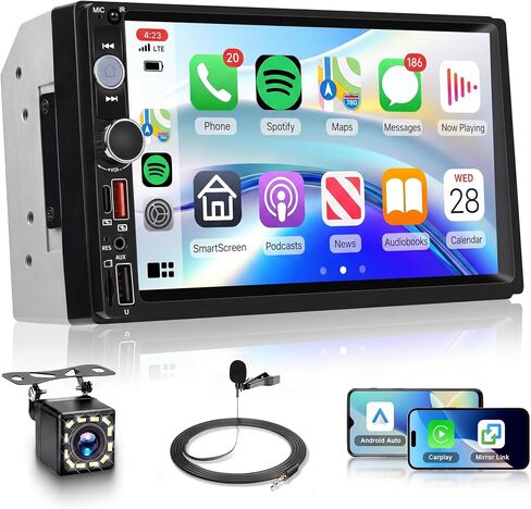 7 Inch Double Din Car Stereo, Wireless CarPlay Android Auto, 2 Din Touchscreen Radio Car Stereo Receivers with Backup Camera, FM EQ SWC, BT, Type-C Fast Charging, USB, Online Video Playback in Kuwait