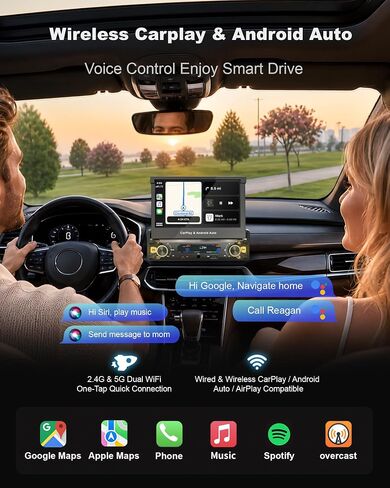 Single Din Touchscreen Car Stereo, Wireless CarPlay, Motorized 7" Flip Out in Kuwait