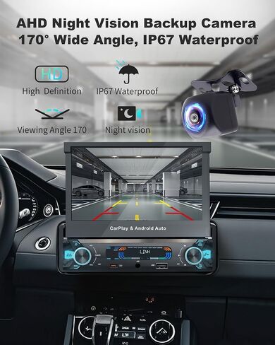 Single Din Touchscreen Car Stereo, Wireless CarPlay, Motorized 7" Flip Out in Kuwait