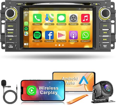 Car Radio with CD/DVD Player for Dodge RAM 1500 2500 3500 (2009-2012), for Jeep Wrangle/Unlimited (2007-2015), 7 Inch Touch Screen Car Stereo with Carplay& Android Auto, Bluetooth & GPS,FM/AM Radio in Kuwait