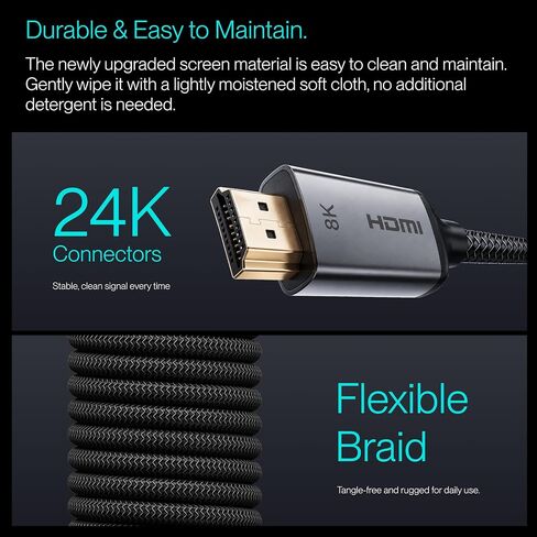 Valerion AWOL Ultra High Speed HDMI® Cable 12m/40ft, Fiber Optic Core, 8K@60Hz, 4K@120Hz, Dynamic HDR, ALLM/VRR Gaming, Braided 24K Gold-Plated Connectors for PS5, Xbox, PC, TV and Projector in Kuwait