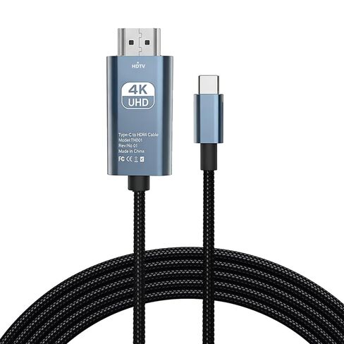 USB C to HDMI Cable 6.6FT 4K@60Hz Type-C to HDMI for Home Office, Thunderbolt 4/3 Compatible, High-Speed Type C to HDMI 2.0 Braided Cord for Laptop MacBook Pro/Air, iPhone 17/16 Max, iMac iPad Surface in Kuwait