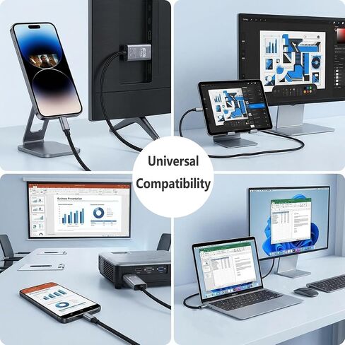 USB C to HDMI Cable 6.6FT 4K@60Hz Type-C to HDMI for Home Office, Thunderbolt 4/3 Compatible, High-Speed Type C to HDMI 2.0 Braided Cord for Laptop MacBook Pro/Air, iPhone 17/16 Max, iMac iPad Surface in Kuwait