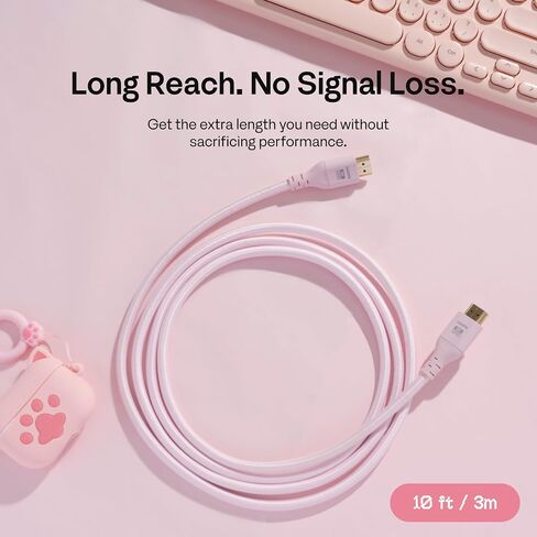 Pixio Pink 10FT HDMI 2.1 Cable Ultra Certified Ultra High Speed 8K 60Hz 4K 120Hz Nylon Braided Gold Plated & 10FT Pink Tube Cable Management Sleeve 1/2 inch Diameter in Kuwait