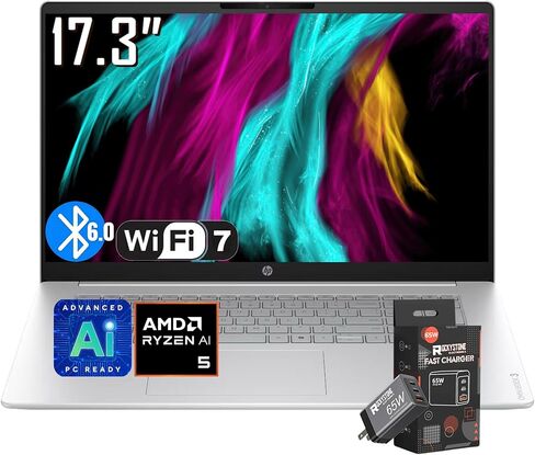 HP OmniBook 3 17.3 inch Laptop Copilot+ AI PC, AMD Ryzen 5 4000 Series, FHD Display, 8GB RAM, 1TB SSD, AMD Radeon 610M Graphics, 1080P Webcam, WiFi 7, Bluetooth 6.0, Win11 PRO in Kuwait