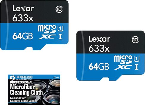 Lexar 64GB microSDXC UHS-I 633X High-Performance Memory Card - 2 Pack + Microfiber Cloth in Kuwait