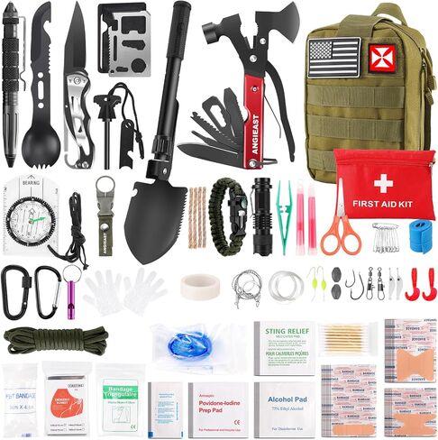 Survival Kit 256 in 1, First Aid Kit Survival Gear Tools Trauma Kit with Molle Pouch for Outdoor, Camping, Hunting, Hiking, Earthquake, Home, Office, Gifts for Men Dad Husband Women in Kuwait