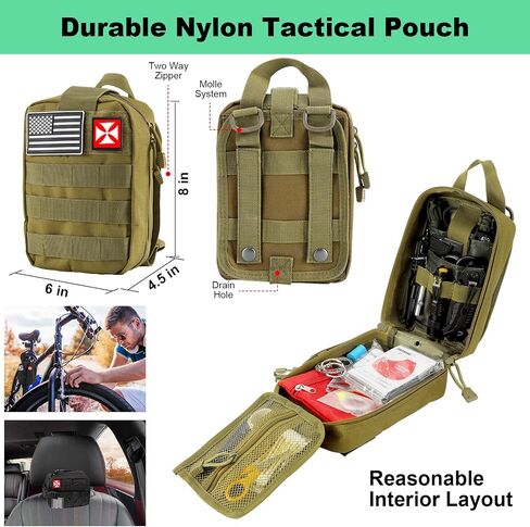 Survival Kit 256 in 1, First Aid Kit Survival Gear Tools Trauma Kit with Molle Pouch for Outdoor, Camping, Hunting, Hiking, Earthquake, Home, Office, Gifts for Men Dad Husband Women in Kuwait