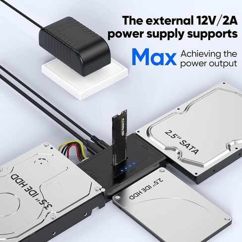 Hard Drive Reader 4-in-1, M.2 SATA IDE to USB Docking Station, 10Gbps NVME Dock, Computer Ultra Data Retrieval Kit with 12V/2A Power Adapter for Internal M.2 2.5" 3.5" PATA HDD SSD Blu-ray Drive in Kuwait