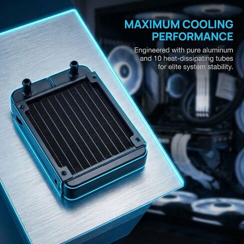 120mm Aluminum Water Cooling Radiator 10 Tubes – for PC Liquid Cooling Systems, U-Shaped Fins Enhanced Heat Dissipation, for 8-10mm Tubing in Saudi Arabia