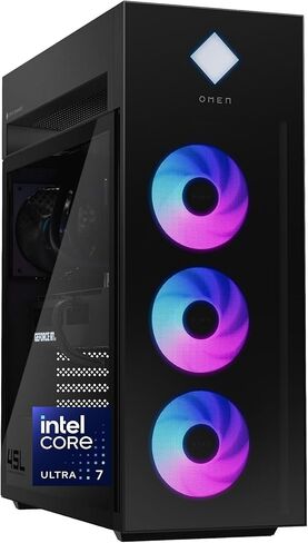 HP OMEN 45L Gaming Desktop, Intel ARC A750 8GB, Intel 20-Core Ultra 7 265KF, 16GB DDR5 RAM, 1TB NVME SSD, Windows 11 Pro, USB-C, Copilot, Liquid-Cooled AI Gaming PC w/Tempered Glass in Kuwait