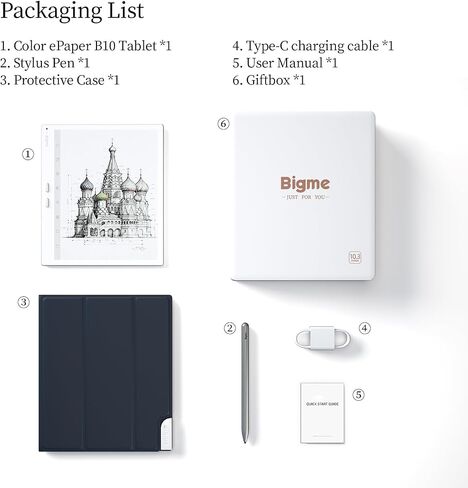 Bigme B10 Color E-Ink eReader Tablet 10.3" Epaper Tablet with 8GB +256GB, Fingerprint Unlock, 4G Connectivity, Stylus Pen, Android Ebook Readers Device with Octa Core 2.6Hz, Long Battery Life White1 in Saudi Arabia